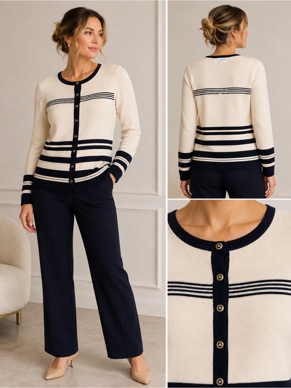 St John collection Cream Striped Cardigan size 10